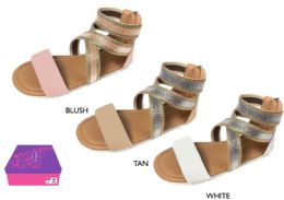 12 Bulk Girl's Metallic Gladiator Sandals W/ Shimmer Elastic Straps
