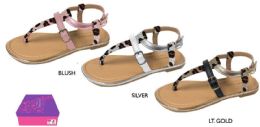 12 Bulk Girl's Thong Sandals W/ Shimmer Leopard Print Straps