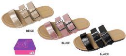 12 Bulk Girl's Strappy Sandals W/ Metallic Embossed Straps & Buckles