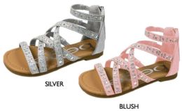 8 Bulk Girl's Shimmer Strappy Gladiator Sandals W/ Ab Rhinestone Detail