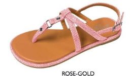 12 Bulk Girl's Lurex Strap Sandals - Rose Gold W/ Stud Embelishment