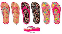 36 Bulk Girl's Pcu Wedge Flip Flops W/ Glitter Straps & Printed Footbed