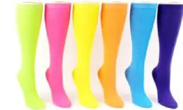 48 Bulk Ladies Knee High Sock Neon Solid