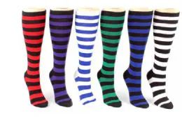 48 Bulk Ladies Knee High Sock Stripe Pattern