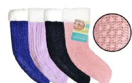 12 Bulk Sherpa Lined Knit Slipper Sock