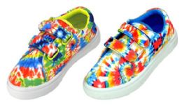 36 Bulk Girl's Tie Dye Sneakers W/ Dual  Touch Closure Straps