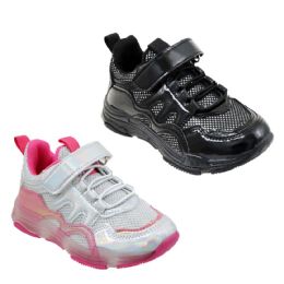 12 Bulk Girl's Breathable Sneakers W/ Adjustable Strap & Elastic Laces