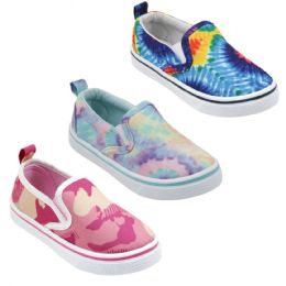12 Bulk Girls Printed Canvas SliP-On Sneakers