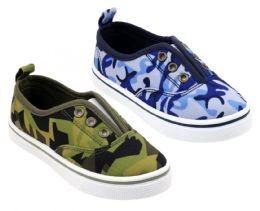 12 Bulk Boy's Canvas No Lace SliP-On Sneakers W/ Camo Print