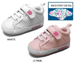 18 Bulk Infant Girl's Perforated Sneakers W/ Elastic Laces & Floral Print Heel