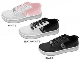 12 Bulk Girl's Lace Up Sneakers W/ Bebe Print & Printed Laces