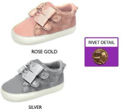 18 Bulk Infant Girl's Shimmer Sneakers W/ Velcro Straps & Metallic Bow