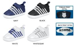 18 Bulk Infant Boy's Contrast Stripe Sneakers W/ Elastic Laces & Velcro Straps