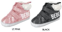 18 Bulk Infant Metallic  Touch Closure Sneakers W/ Sherpa Trim & Bebe Logo