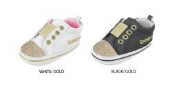 24 Bulk Infant Girl's Metallic Elastic Sneakers W/ Glitter Toe