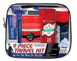 4 Bulk Men's Travel Hygiene Convenience Kits - 9pc. In Zippered Pouch