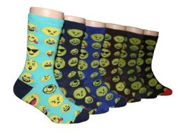 480 Bulk Boy's Novelty Crew Socks - Emoji Prints - Size 6-8