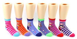 24 Bulk Boy's & Girl's Toddler Novelty Crew Socks - Monkey Prints - Size 2-4