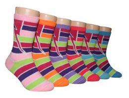 480 Bulk Boy's & Girl's Novelty Crew Socks - Striped Prints - Size 6-8