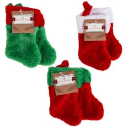 48 Bulk Stocking Mini 2pk 7in Plush 3ast Colors Mdsg Strip InclD-Not Preloaded Ht/jhook Weighted To Red/white