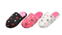 48 Bulk Children's Assorted Color Star Plush Slippers