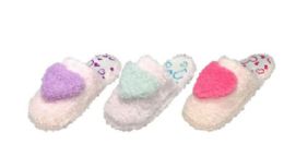 48 Bulk Children's Assorted Color Heart Plush Slippers