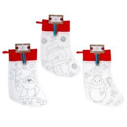 24 Bulk Stocking Color Your Own 16in W/3 Markers 3ast Designs/hdr Crd