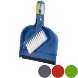 48 Bulk Dust Pan Mini W/rubber Lip & Brush 4 Colors 9.5x6.5 In Pdq