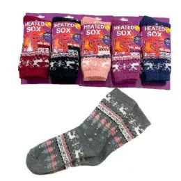 24 Bulk Women's Winter Printed Reindeer Thermals Socks