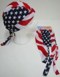 72 Bulk Skull Caps Motorcycle Hats Fabric American Flag Print