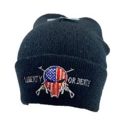 144 Bulk Embroidered Knitted Cuff Hat [mberty Or Death]*typo*