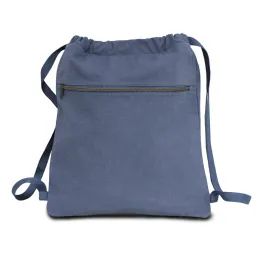 24 Bulk Premium 12 Ounce Pigment Dyed Cotton Canvas Drawstring Bag In Denim