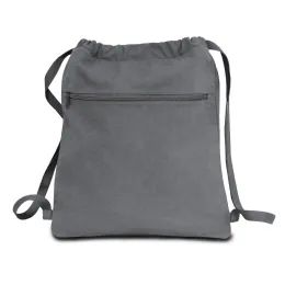 24 Bulk Premium 12 Ounce Pigment Dyed Cotton Canvas Drawstring Bag In Grey