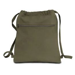 24 Bulk Premium 12 Ounce Pigment Dyed Cotton Canvas Drawstring Bag In Khaki Green