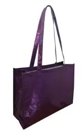 60 Bulk Heavyweight 90 Gram Polypropylene Tote Bag With Metallic Coating In Purple