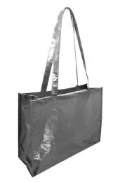 60 Bulk Heavyweight 90 Gram Polypropylene Tote Bag With Metallic Coating In Silver 