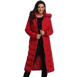 12 Bulk Women's Puffer Long Coat Color Red