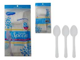 48 Bulk 24 Pc Extra Heavy Duty White Plastic Spoons