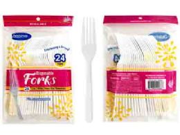 48 Bulk 24 Pc White Plastic Forks, Resealable Bag