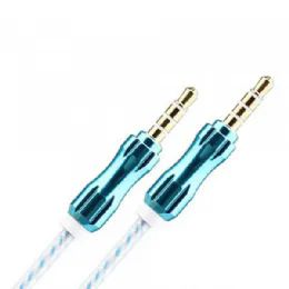 12 Bulk Auxiliary Music Cable 3.5mm To 3.5mm Wire Cable With Metallic Head In Blue