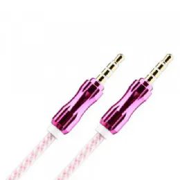 12 Bulk Auxiliary Music Cable 3.5mm To 3.5mm Wire Cable With Metallic Head In Hot Pink