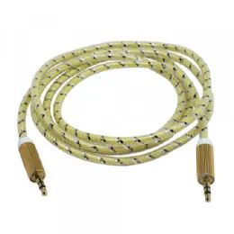 12 Bulk Auxiliary Music Cable 3.5mm To 3.5mm Glossy Braided Wire Cable In Gold