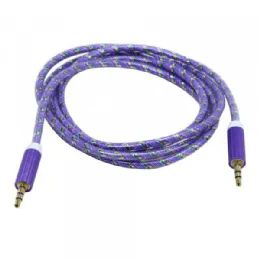 12 Bulk Auxiliary Music Cable 3.5mm To 3.5mm Glossy Braided Wire Cable In Purple