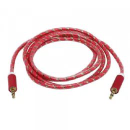 12 Bulk Auxiliary Music Cable 3.5mm To 3.5mm Glossy Braided Wire Cable In Red