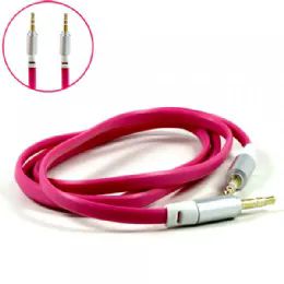 12 Bulk Auxiliary Music Cable 3.5mm To 3.5mm Flat Wire Cable In Hot Pink