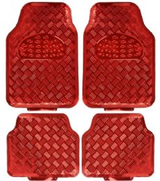 6 Bulk 4 Piece Metallic Design Floor Mat Red