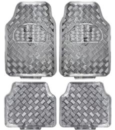 6 Bulk 4 Piece Metallic Design Floor Mat Silver