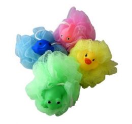 48 Bulk Childrens Assorted Animal Puff Sponges With Squeeky Toy Attached