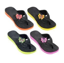 48 Bulk Girl's Butterfly Flip Flops