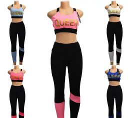12 Bulk Women Set Queen Print Sports Bra Set Size L / xl